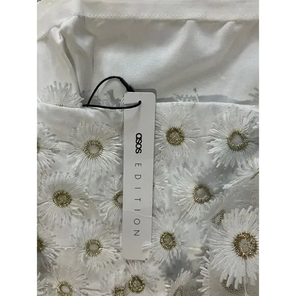 ASOS EDITION Ivory Embroidered Daisy Midi Dress UK 8 / US 4 – NWT Puff Sleeve - Picture 10 of 13